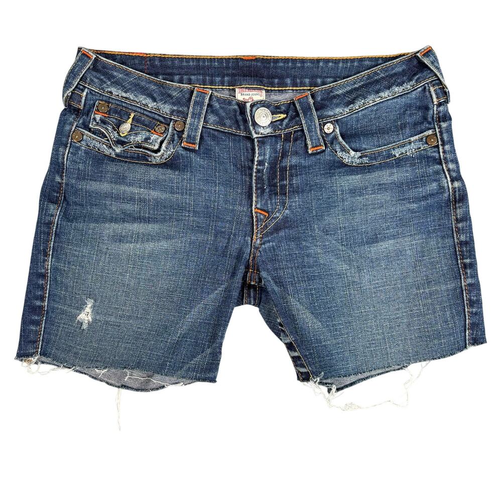 Vtg True Religion Sophie Low Rise DIY Cut Off Denim Y2K Shorts Joey Pocket Sz 30